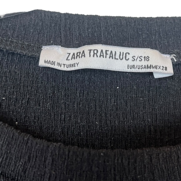 Zara Trafaluc Black Crewneck Short Sleeve Gauzey Midi Asymmetrical Dress Small - Picture 4 of 5